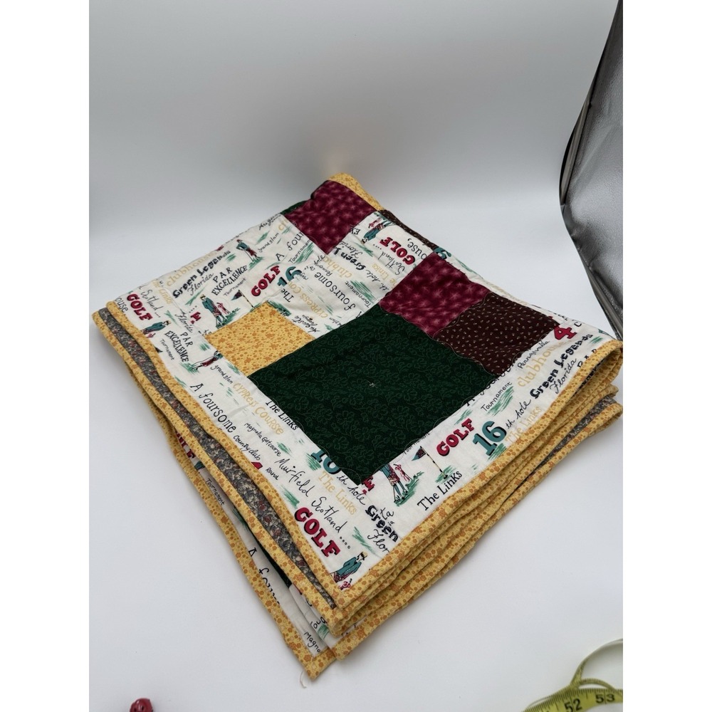 Handmade Golf Patchwork Throw Quilt 65x41 Covered Bridge Guild Strongsville OH